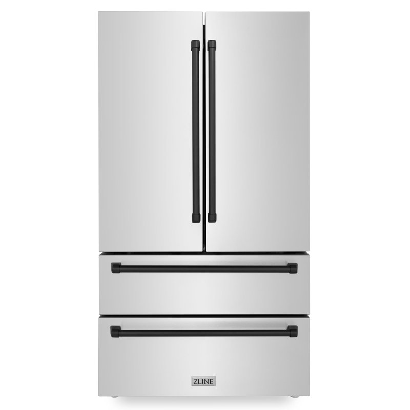 ZLINE 36" Autograph Edition 22.5 cu. ft Freestanding French Door Refrigerator with Ice Maker in Fingerprint, Matte Black