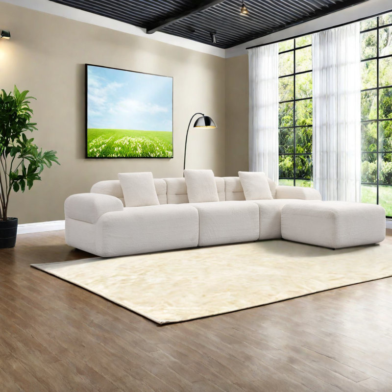 Canapé d'angle à compression, canapé moderne Cloud 3 places en velours côtelé beige pour la maison, Beige