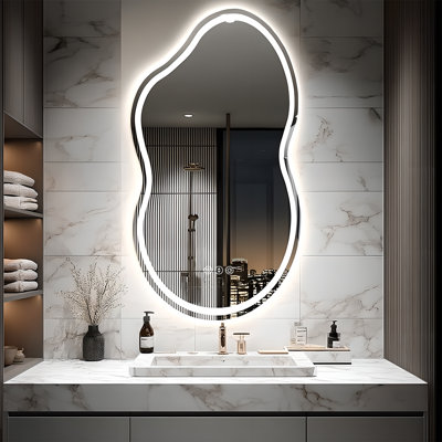 Smart Anti-Fog Cloud Shape LED Bathroom Mirror With Front + Back Lighted Tempered Glass Stepless Dimmable ETL Listed