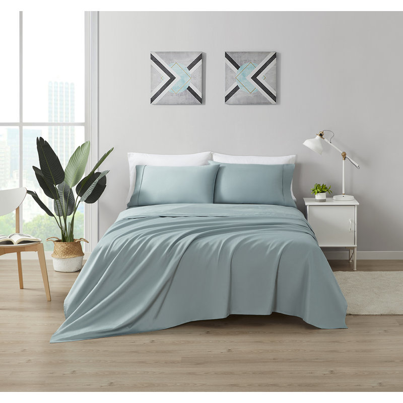 Ensemble de draps en satin 100 % coton d'une contexture de 400 fils, Très grand, Ardoise