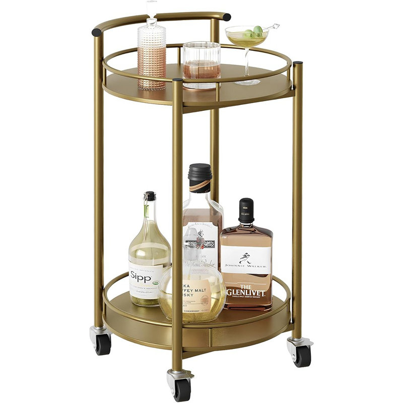 Gold Rolling Cart For Home,2 Tiers Bar Serving Cart Rou...
