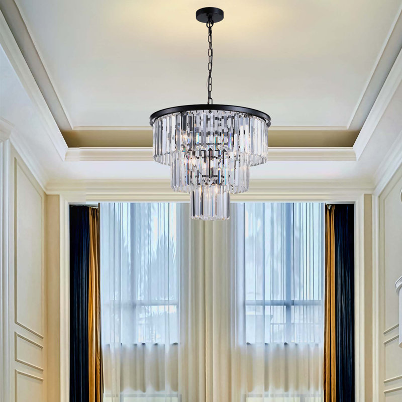 Lustre en cristal à 11 lumières Kettering, Noir mat