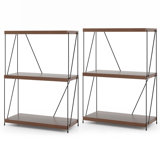 Rebrilliant 2 Pcs 3-tier Multipurpose Display Rack Freestanding Bookcase With Metal Frame Walnut