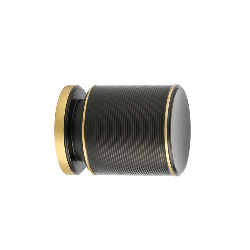 Monaco Cylindrical Knob, 0.75" H x 0.74" W x 0.74" D, Brush Brass/Black