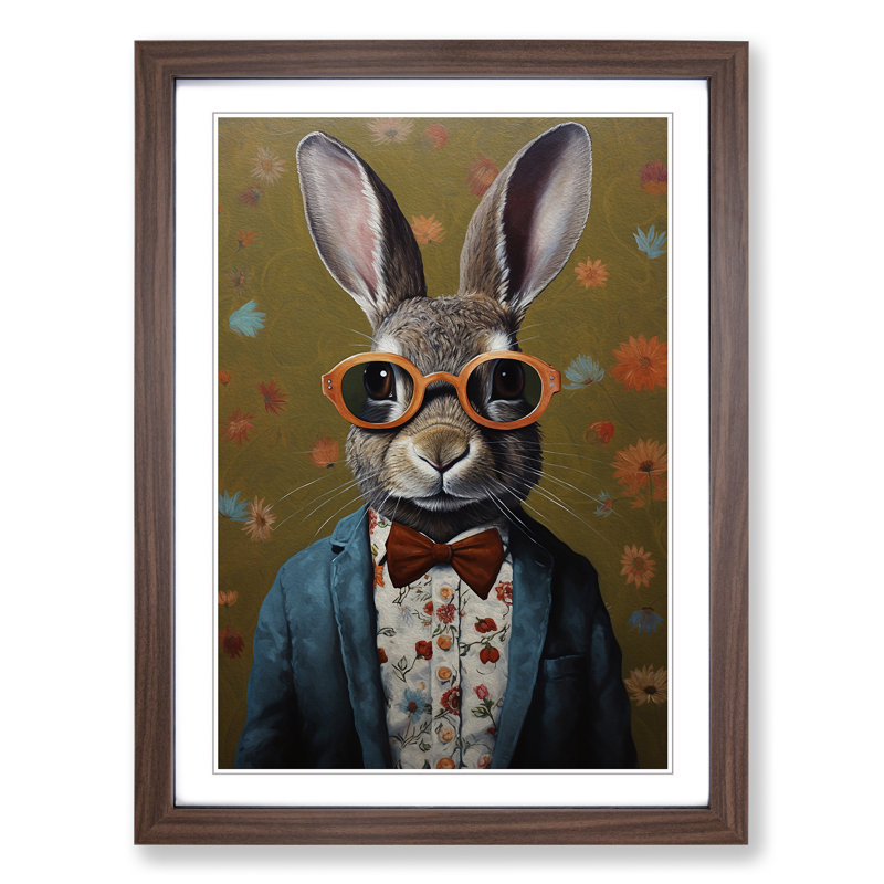 Rabbit With Glasses No.2 - Framed Print, Walnut Framed, 34cm H x 25cm W x 2cm D