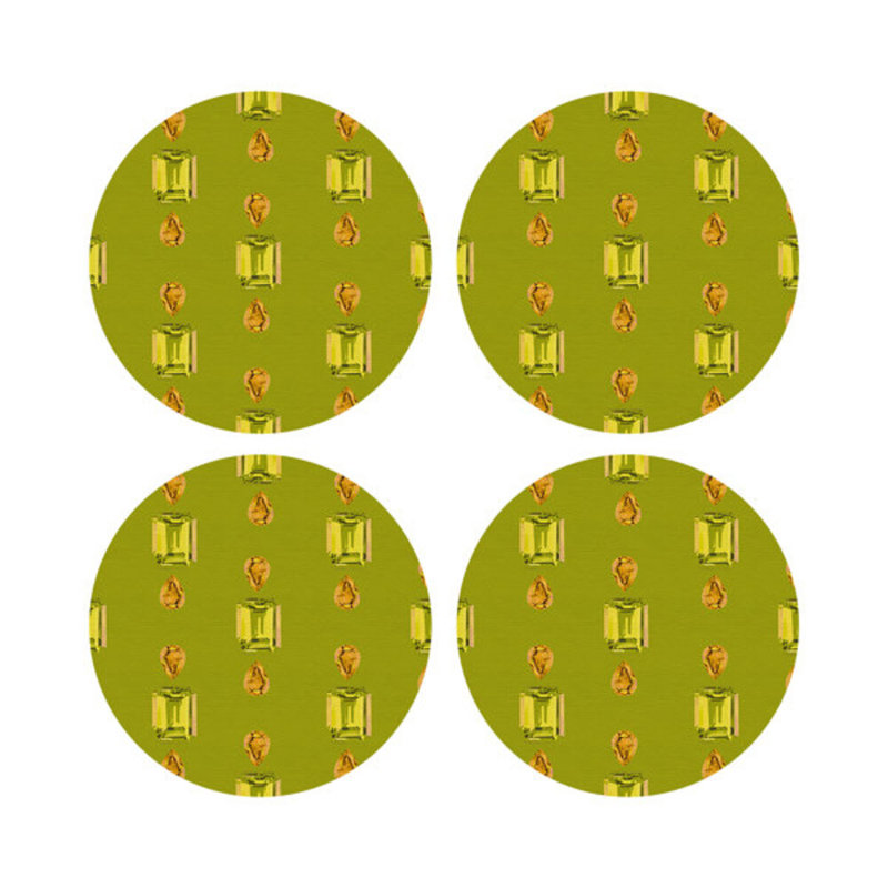 Gem Peridot Acid Vegan Leather Round Coasters