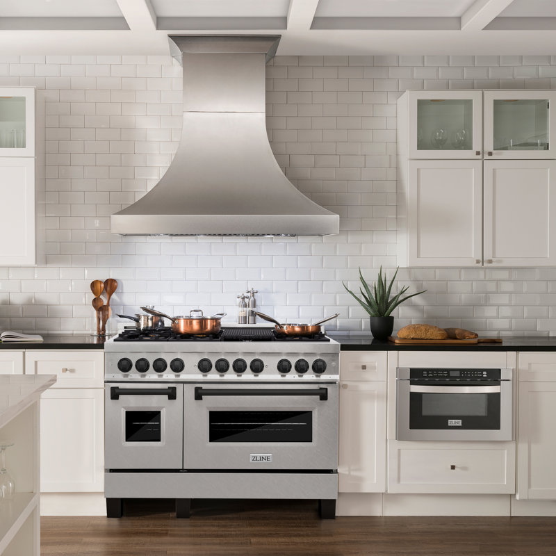 ZLINE Autograph 48" Legacy Dual Fuel Range in DuraSnow®, Matte Black Satin Stainless Steel