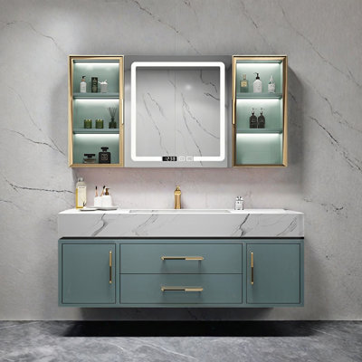 Modern rock slab integrated basin bathroom cabinet