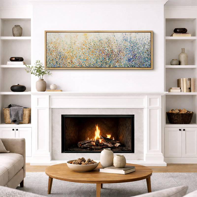 Soft Pastel Meadow Abstract Floral Landscape Living Room Wall Decor Extra Large Pictures Framed Canvas Print Wall Art