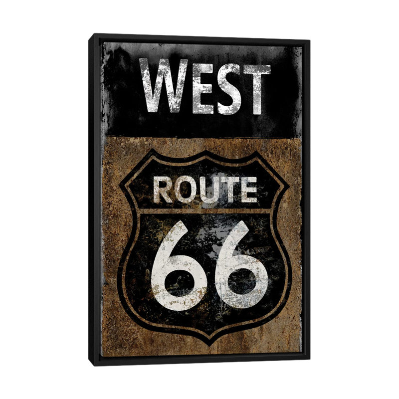 « route 66 west », impression sur toile, H 60 po x l 40po x P 1,5 po, Toile encadrée noire, Pas de tapis