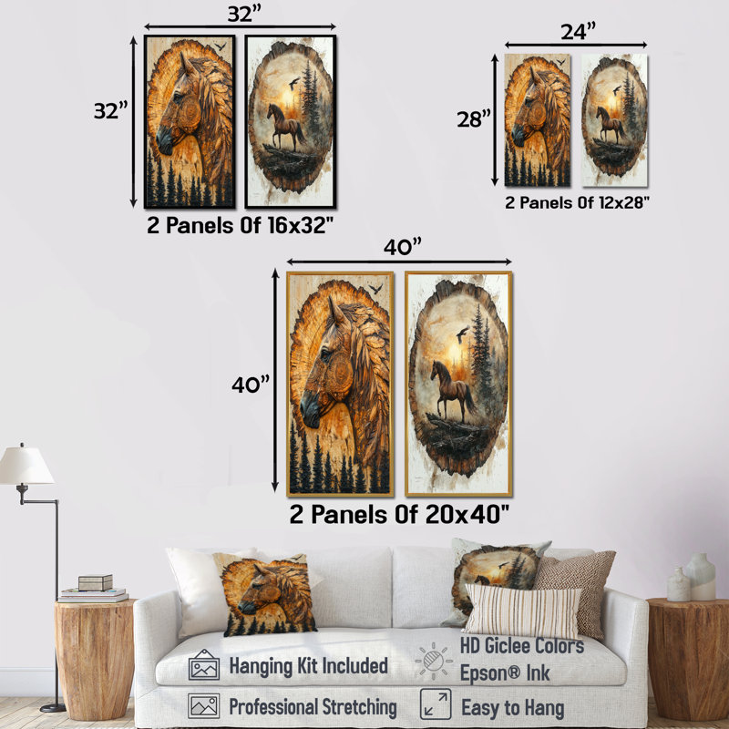 Native Horse Warrior Chief I - animaux, impressions sur toile 2 panneaux, H 28 po x l 25 po, Toile tendue