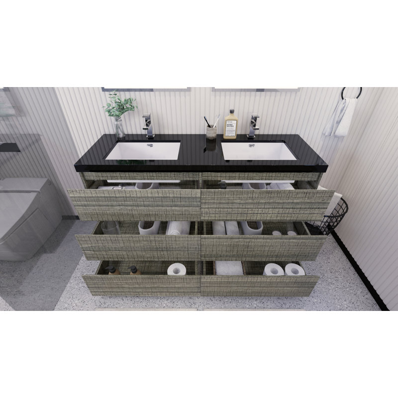 Santrice 59'' Double Bathroom Vanity with Acrylic Top, Hight Gloss Ash Gray