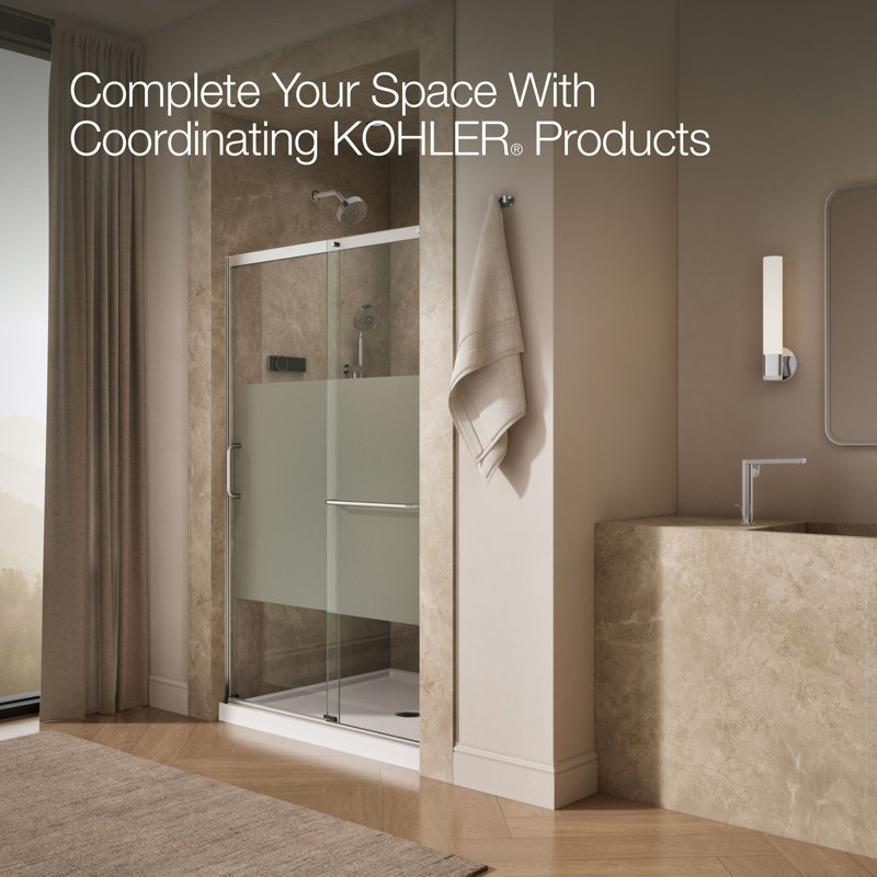 Elate Tall Sliding Shower Door, 75-1/2-In H X 50-1/4 - 53-5/8-In W, With Heavy 5/16-In Thick Crystal Clear Glass With Privacy Band