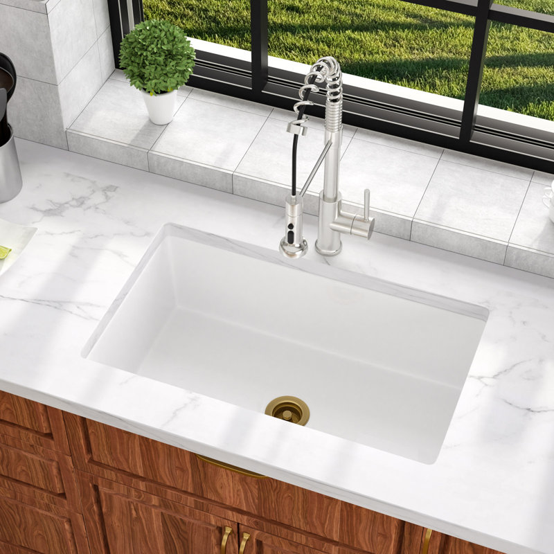 32" L x 19" W Undermount Kitchen Sink with Accessories, Brushed Gold