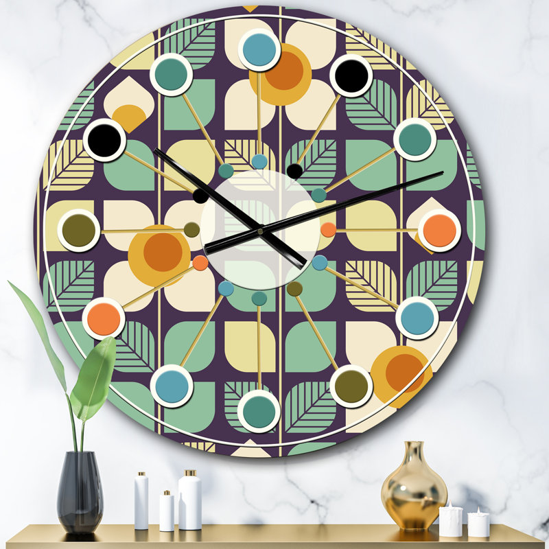 Horloge murale Botanical Retro Design III - Mid-Century, Petit