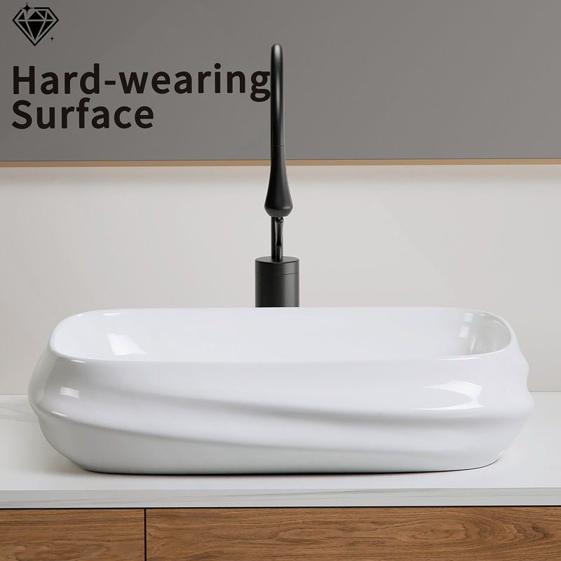 Rectangular Ceramic Vessel Sink For Bathroom