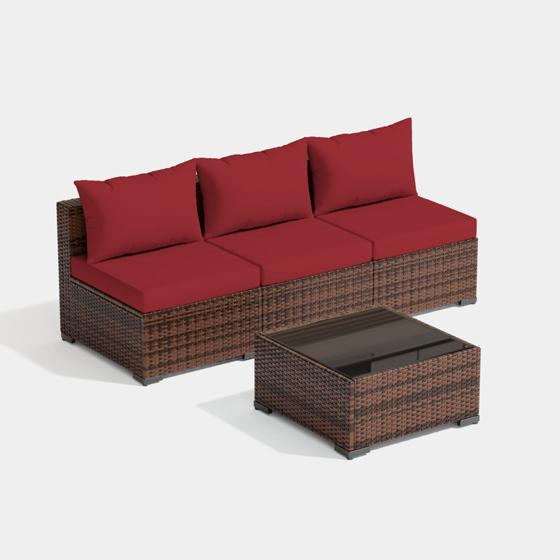 Ensemble de conversation extérieur sans accoudoirs pour 3 personnes avec table basse, Bourgogne