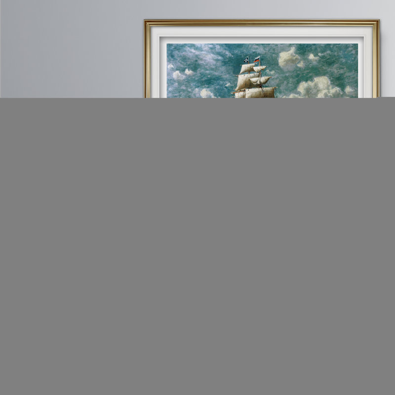 «Ships at Sea II», reproduction de dessin, H 24 po x l 34 po x P 2,5 po, Encadrement doré