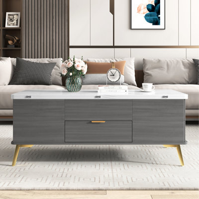 Table basse à plateau relevable moderne avec tiroirs gris et blanc Modern