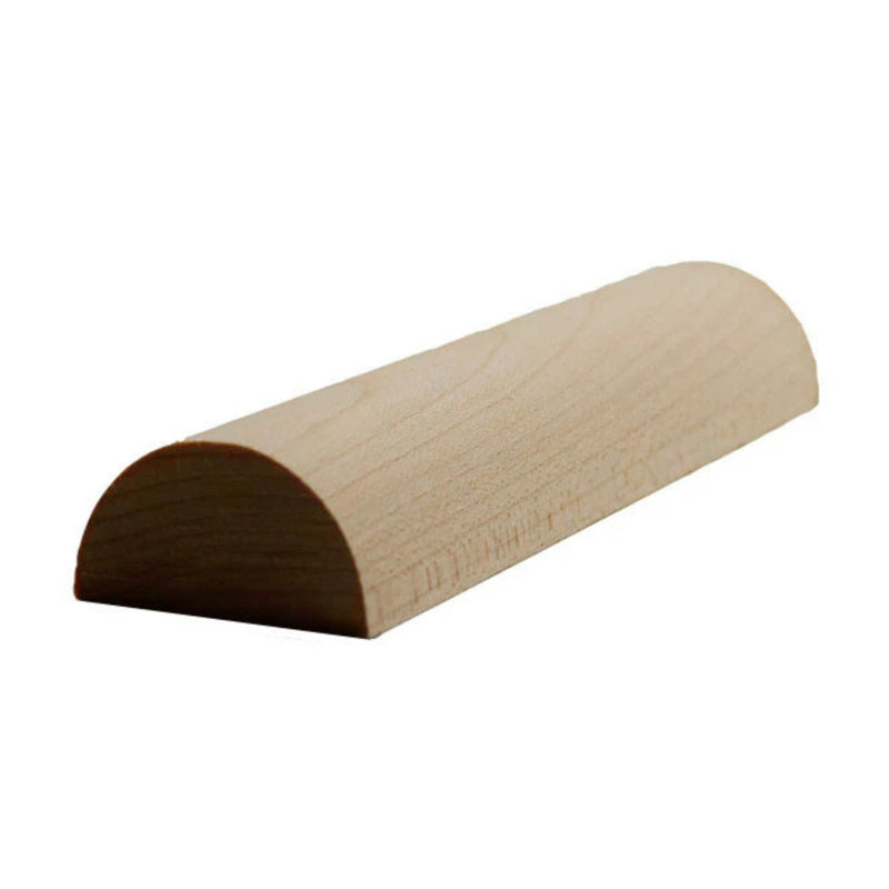 Moulure demi-ronde de 3/8 po de largeur x 11/16 po. Sans finition, L 1,375 po x H 0,6825 po x P 94 po, Érable