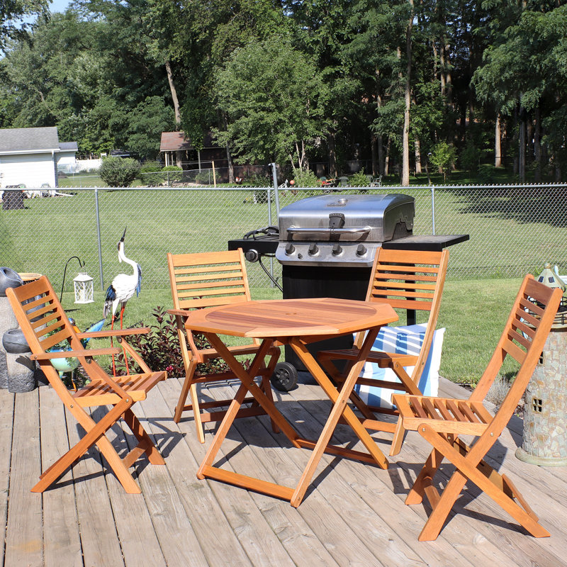 Heim 5-Piece Meranti Wood Patio Dining Set with 35.5" Round Table