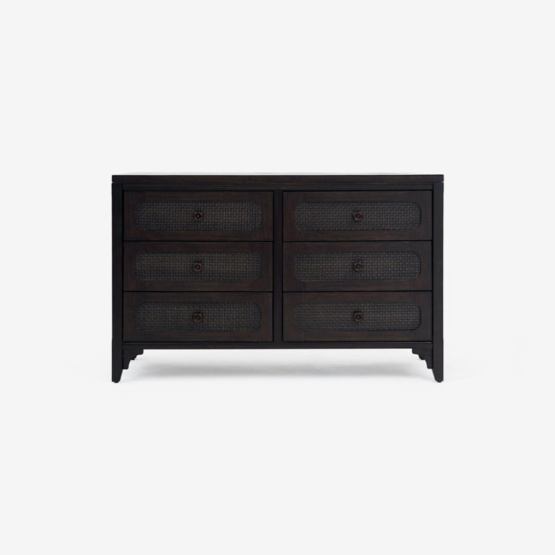 Lurian - Commode 6 tiroirs en rotin, Noir