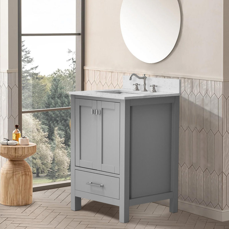 Meuble-lavabo moderne autoportant, Gris/argent, 24"