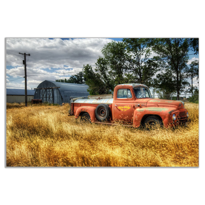 Car In Red Trees And Dry Grasses In Field - Wrapped Canvas Print, 20cm H x 31cm W