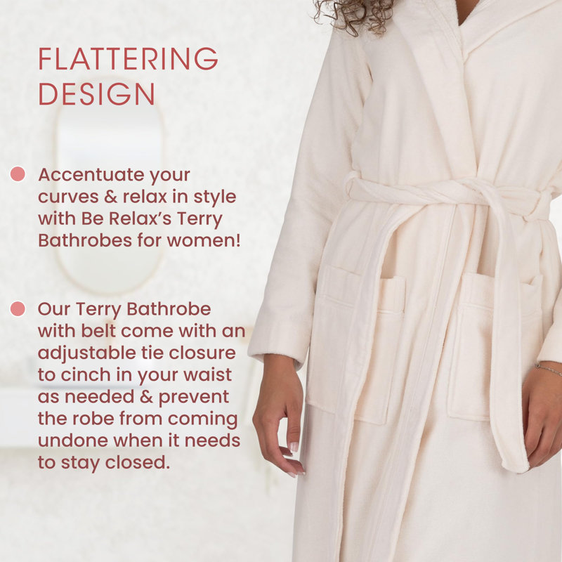 Jailen 100 % Cotton Terry Cloth Ankle Bathrobe, Ivory Hood, XL
