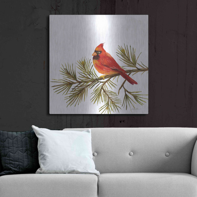 Luxe métal Art «Cardinal Christmas V On White» par «Cardinal Christmas V On White» par Silvia Vassileva, H 36 po x l 36 po