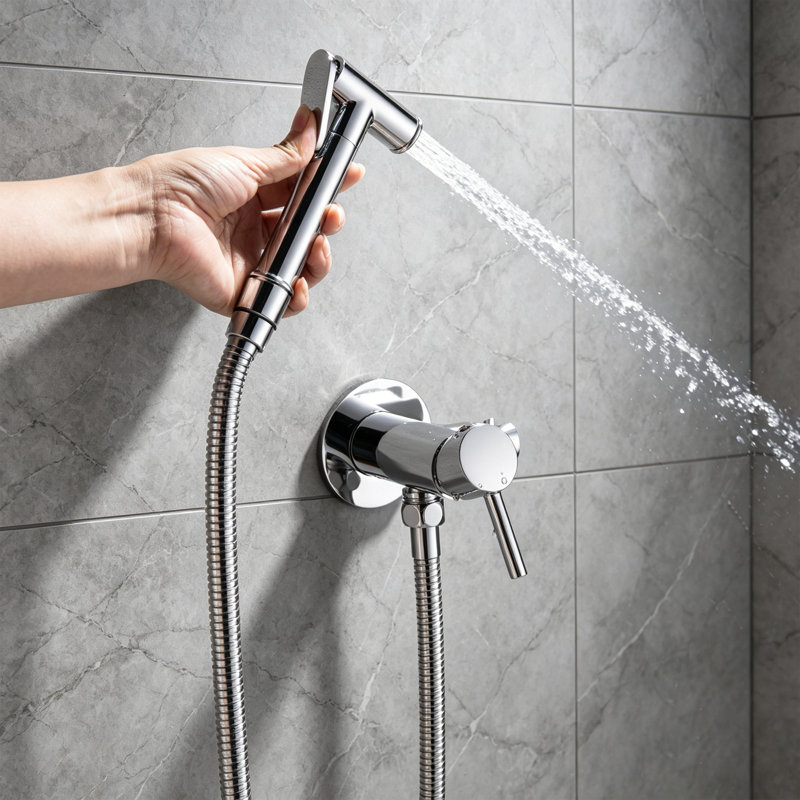 Handheld Bidet Sprayer For Toilet With Hot & Cold Mixer Valve With Hose & Holder, Chrome