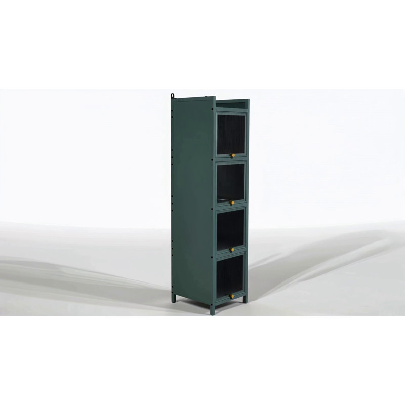 Modern Four-Tier Glass Door Cabinet, Black