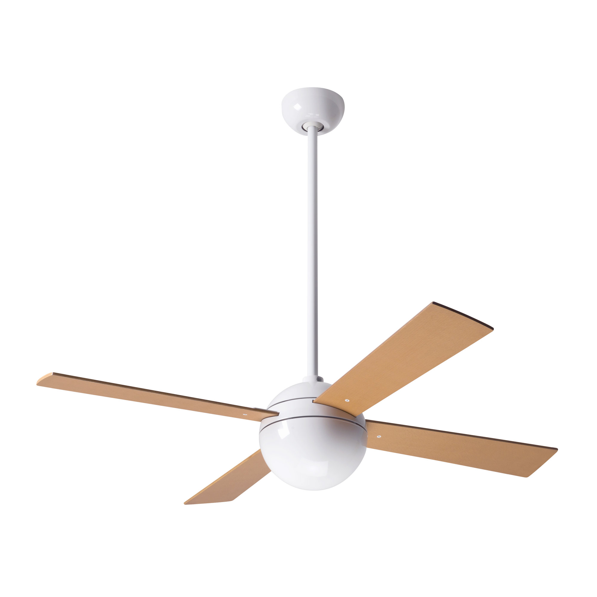 Ball 42'' 4 Blade Ceiling Fan, Gloss White, Maple, Handheld Remote Control (2-wire)