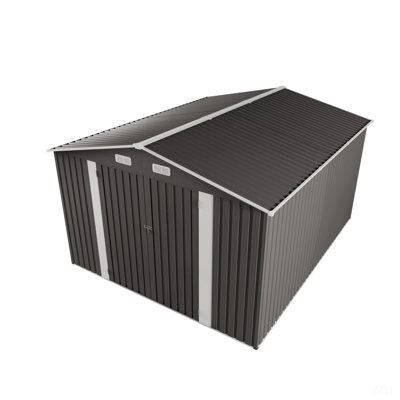 10X12ft Outdoor Storage Shed Large Metal Garden Shed With Double Door Two Window Waterproof Tool Shed For Backyard Patio Lawn Poolside ,Grey