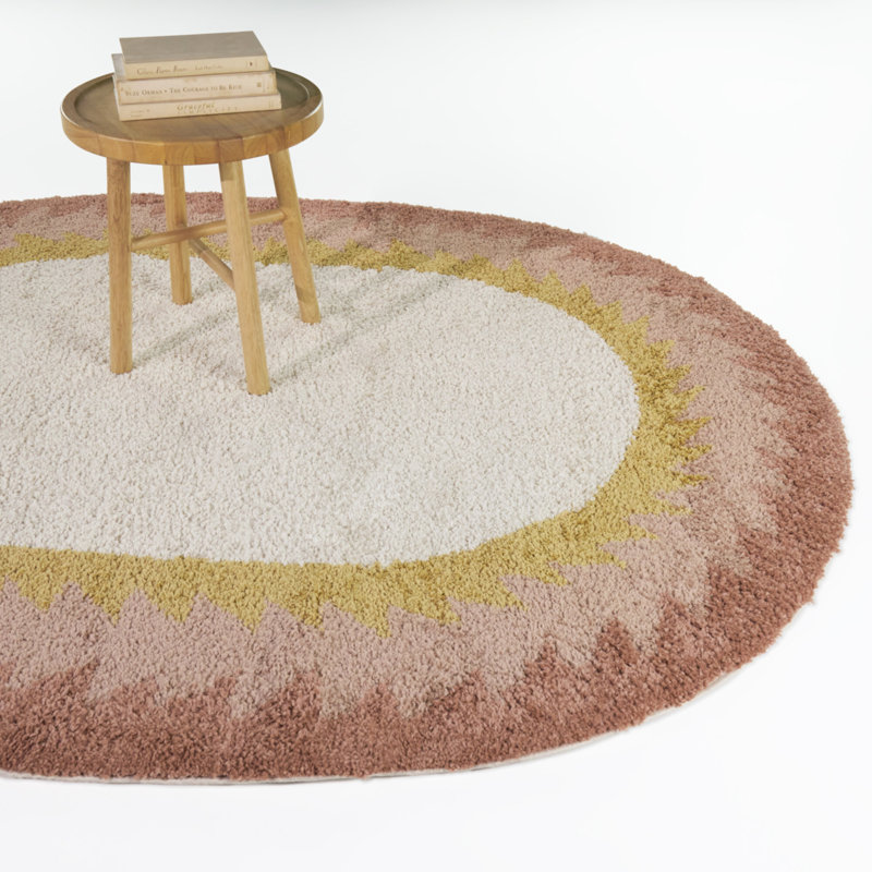 Tapis ovale à bordure triangulaire rose / crème Kinnaird, Ovale 6 pi 7 po x 9 pi, Rose / crème