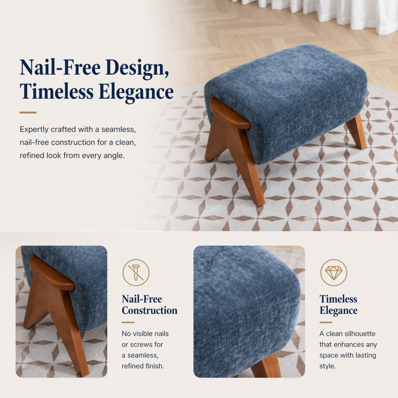 65cm Wide Rectangle Solid Colour Standard Ottoman, Blue