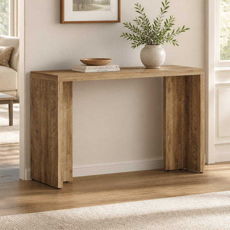 55" Bar Table, Modern Counter Height Pub Table with Spacious Tabletop for Home Kitchen, Natural Brown