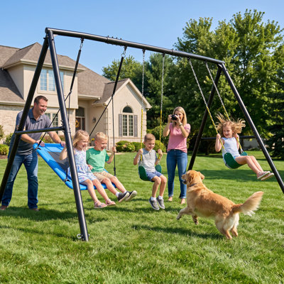 7.3ft Tall Heavy Duty Swing Set, 3 Swings Metal Swing Sets For Backyard Playground