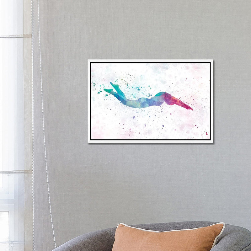 Swimming Silhouette IV by Paul Rommer - Painting on Canvas, White Framed, 66.04 cm H x 45.72 cm W