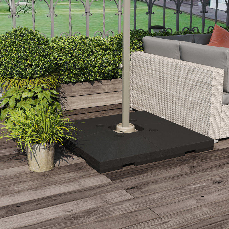 Base de parasol d'extérieur 4 pièces, capacité de 176 lb en eau / 264 sable, support en porte-à-faux noir 4 ou 264