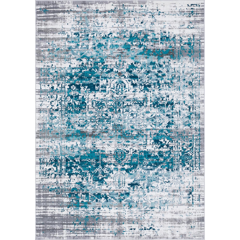 Tapis bleu abstrait Dota, Rectangle 7 pi 1 po x 10 pi