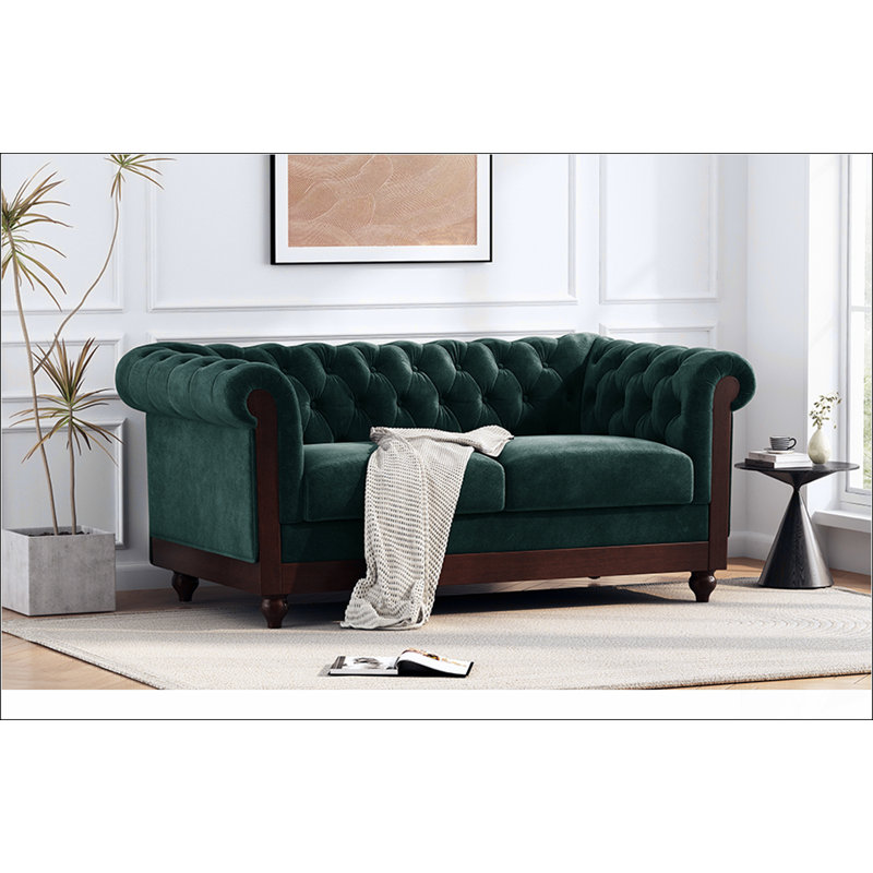 Canapé rembourré en velours avec bouton capitonné, Vert foncé