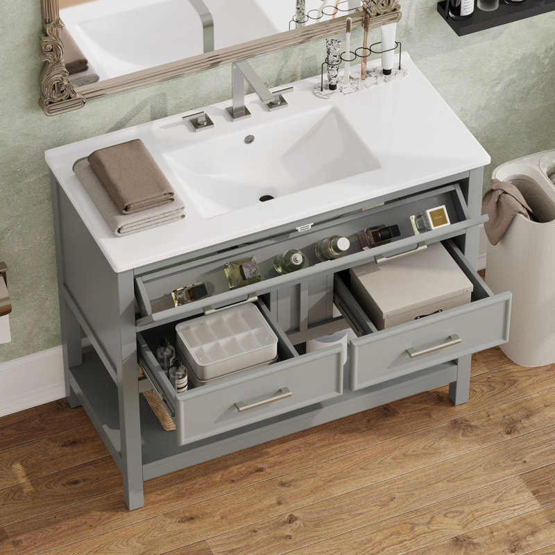 Modern Minimalist Bathroom Vanity With Sink, Gray