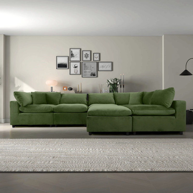 Canapé modulaire en velours vert olive Hayward, Vert olive