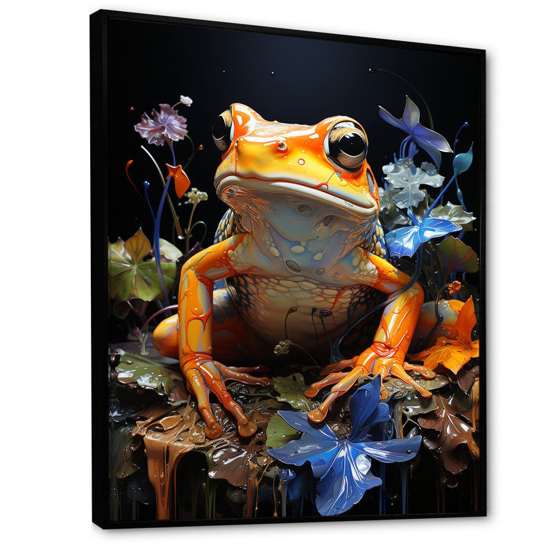 Grenouille orange sur verre, impression sur toile, H 44 po x l 34 po x P 1,5 po, Cadre flottant noir