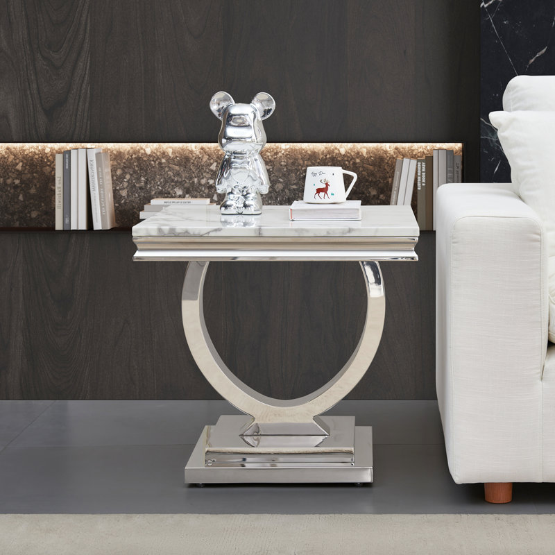 Table de bout Traeshaun, Blanc, Argent argent