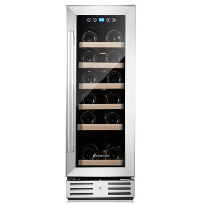 Réfrigérateur à vin 12 bouteilles Kalamera 18 po - Intégré / autoportant, porte en verre fumé à deux panneaux, acier inoxydable