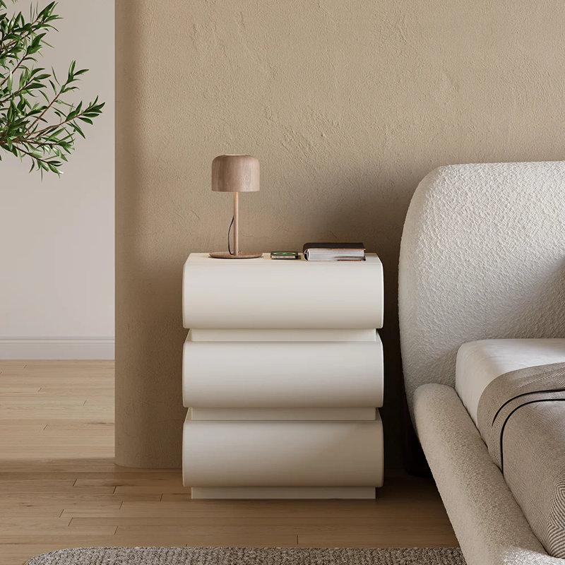 Modern White Leather Smart Nightstand with Wireless Charger and Drawers