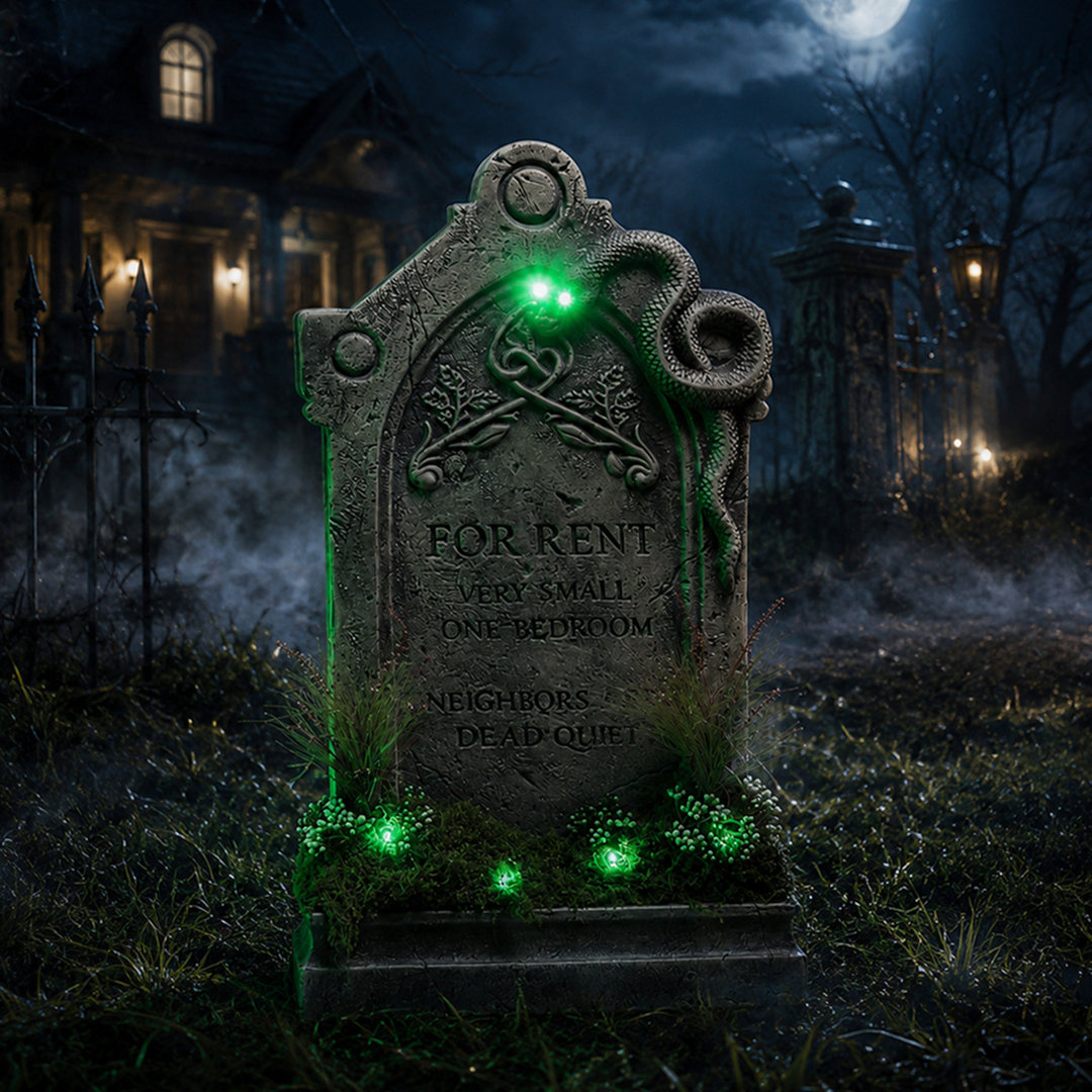 Rackhams Green/Dark 60Cm (2Ft) Battery Powered "For Rent" Halloween Graveyard Tombstone With Led Lights - Image 8
