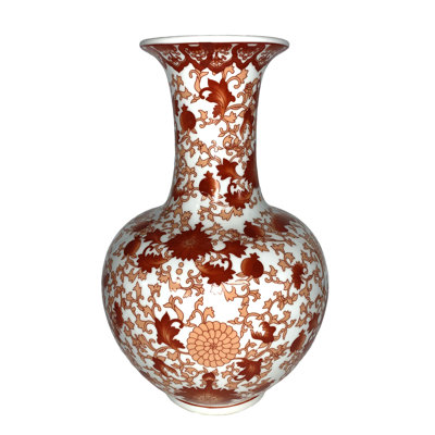  Chinese Ball Vase with Red Coral Pattern